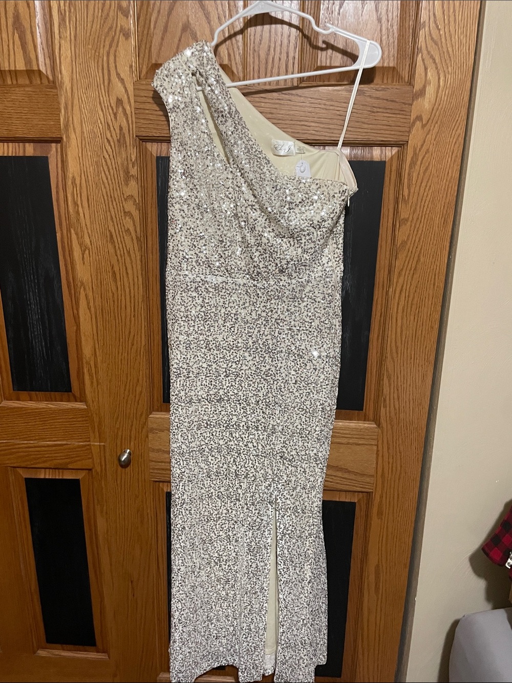 Eliza J One-Shoulder Silver Sequin Evening Dress. Stunning!